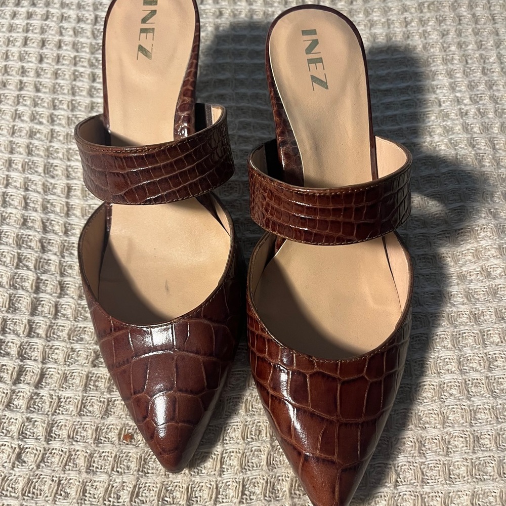Inez Dark Brown Croc-Pattern Heels